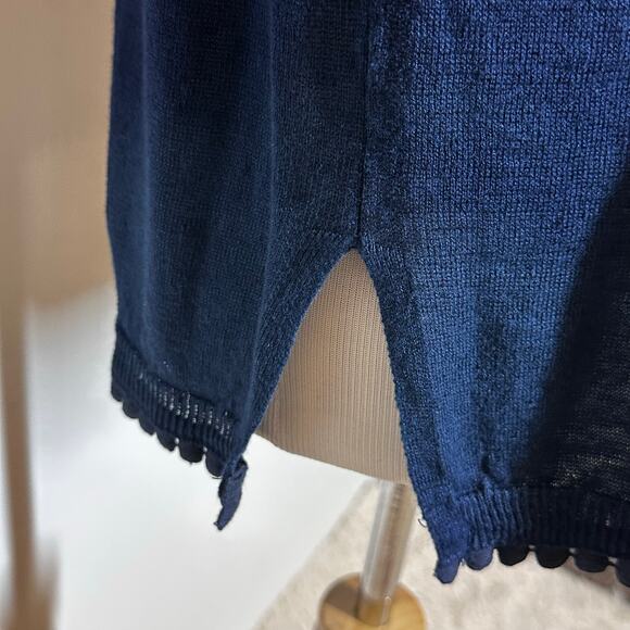 J. Crew 100% Linen Blue Pom Pom Trim 3/4 Sleeve Sweater Size M - Picture 6 of 10